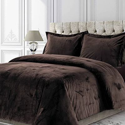 Tribeca Living Venice, Set copripiumino oversize in velluto, lussuoso, 2 pezzi, per letto singolo, in velluto super morbido, con chiusura a bottone nascosto, cioccolato