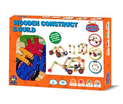 4M BA056 Wooden Construct & Build Box Set Childs Bath Toy, Multi-Colour