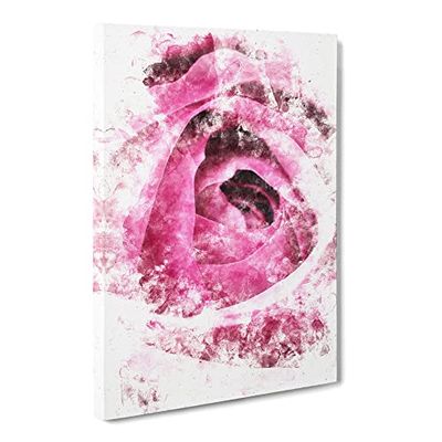 The Heart Of A Pink Rose Watercolour Modern Canvas Wall Art Print Ready to Hang, Framed Picture for Living Room Bedroom Home Office Décor, 24x16 Inch (60x40 cm)