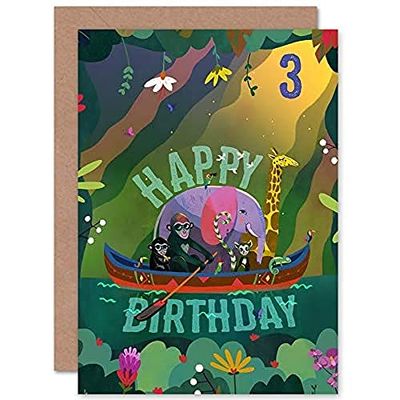 Wee Blue Coo Jungle Boat Kids 3rd Birthday Card