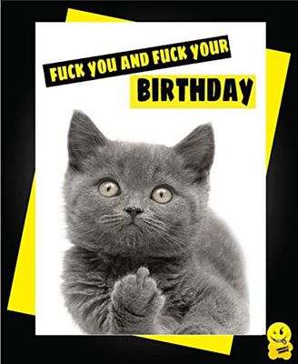 Cheeky Chops Funny Birthday Card Animals Banter Cheeky Humour Cat Kitten Fuck You and Fuck Your Birthday C331, Full colour, Large A5 Card