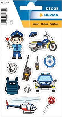 HERMA 15484 - Adesivi per bambini, motivo: polizia (36 adesivi, carta opaca), autoadesivi, permanenti, per ragazze e ragazzi, colorati