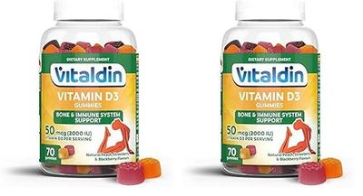 VITALDIN Vitamina D3 gummies - 2.000 IU por dosis diaria - 70 gominolas (suministro para 1 mes); sabor a Frutas - Vitamina D para Sistema Inmunitario & Huesos - Sin Gluten - Apto para Niños & Adultos