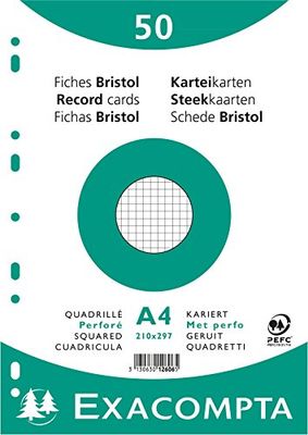 Exacompta - 12606E - 50 fichas bristol rejilla perforada 5x5 - en film - compatible con impresora inkjet, láser y fotocopiadora - formato 210 x 297 mm - color blanco