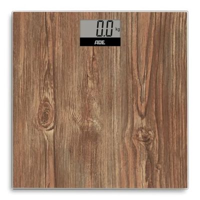 ADE Pèse-personne numérique avec grand écran | surface de pesée antidérapante en verre de sécurité | résultats de pesée précis jusqu'à 180 kg | aspect bois confortable