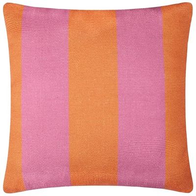 furn. Cuscino da esterno imbottito in poliestere intrecciato a righe Deck - Arancione/Rosa - 59x59 cm