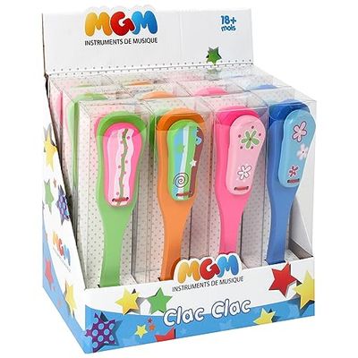 PLANÈTE BOIS Pacco da 12 Clap Clap-Musica-603012PA-12 Pezzi-Multicolore-Legno-Gioco per Bambini-Giocattolo Durevole-Strumento-Sveglia Musicale-22,5 cm x 6,2 cm-A Partire dai 18 Mesi, 603012PA