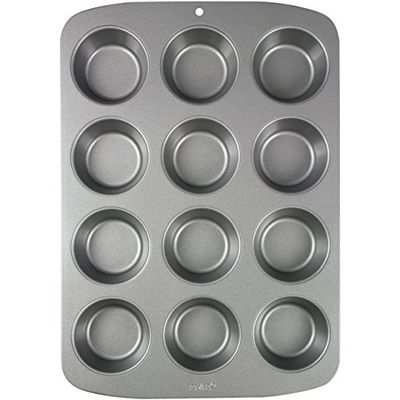 PME CSB110 Muffinvorm met antiaanbaklaag met 12 gaten van koolstofstaal, roestvrij staal, zilver, 37,3 x 26,1 x 3,1 cm