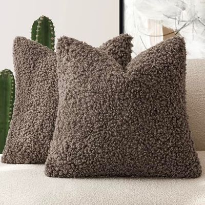 Foindtower Kuddöverdrag, 2 st, fuskpäls, teddy, prydnadskudde, överdrag, dekorativa, sherpa, luddig, accent, örngott, mjukt fårskinn, fleece, för säng, soffa, vardagsrum, 45 x 45 cm, choklad