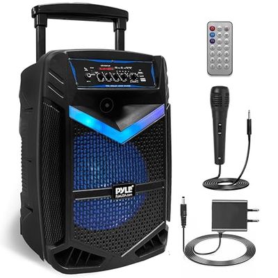 Pyle Bluetooth Luidspreker, Draagbare speaker met Wielen, 1200 W, Knipperende Lichten, Draadloos, Oplaadbare Partybox, Inclusief afstandsbediening, Voedingsadapter en Bekabelde Microfoon