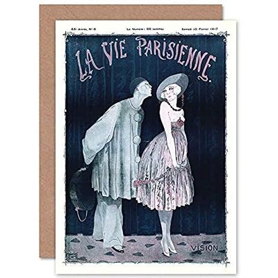 Artery8 La Vie Parisienne Kissing Pierrot Clown Magazine Cover Sealed Greeting Card Plus Envelope Blank inside Pitre Couverture du magazine Couverture