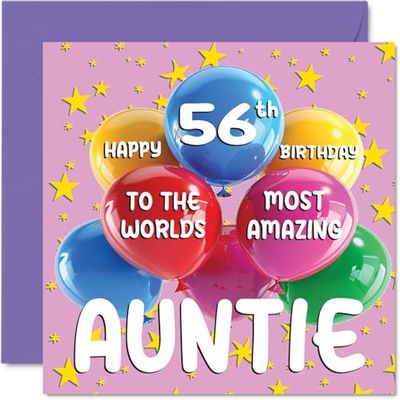 56th Auntie Birthday Card -World's Most Amazing Auntie - Happy 56th Birthday Card from Nephew Niece, 145mm Age 56 Greeting Cards for Aunt Aunty
