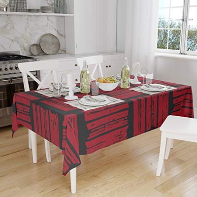 Bonamaison, Anti-moisissure, Séchage Rapide, Résistant aux Taches, Lavable en Machine, 100% Polyester Nappe de Table, Rouge Noir, 140 x 160 Cm - Conçu et Fabriqué en Turquie