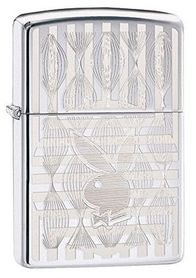 Zippo Laser Engraved Playboy High Polish Chrome Pocket Lighter, High Polish Chrome Bunny Head Logo