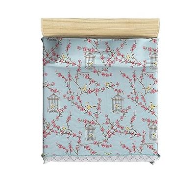 Edredón acolchado 250x200 Turquesa Blanco Beige Rosa
