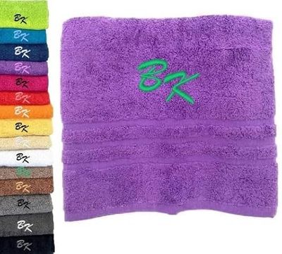 Asciugamano con monogramma personalizzato Asciugamano con monogramma ricamato Lettera Nome Asciugamano personalizzato iniziale Asciugamano in cotone Regalo personalizzato (100 x 50 cm, Viola)