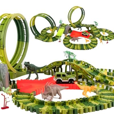 CELMAN Dinosaurus Racebaan - Flexibele Racebaanset voor Kinderen, Creatief Dino Speelgoed met Veel Onderdelen en Terreinwagen - Educatief Constructiespeelgoed voor 3 4 5 6 7 8 Jaar