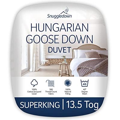 Snuggledown Ungerskt gåsdun super king-täcke – 13,5 Tog varmt vinterpremiumtäcke perfekt för kalla och kyliga nätter – jacquard-bomullsskydd, allergivänligt, maskintvättbart, storlek (260 cm x 220 cm)