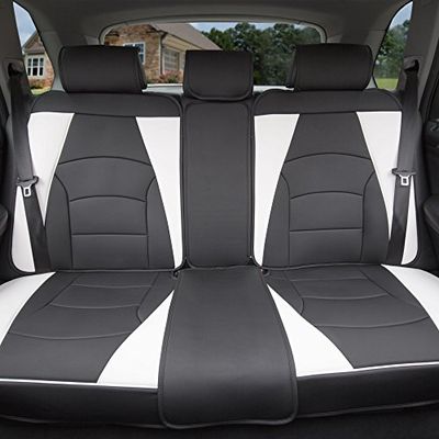 FH GROUP Funda de Asiento de Coche para Asiento Trasero de automóvil, Piel sintética Blanca y Negra, Ajuste Universal, Fundas de Asiento Trasero para automóvil con Banco Dividido Trasero, Cojines de