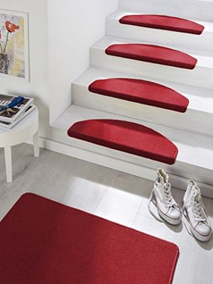 HANSE Home - Set di 15 tappetini per gradini Fancy, in Polipropilene, 23 x 65 x 0,7 cm, Colore: Rosso