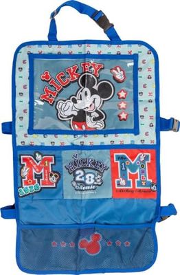 TataWay - Organisateur de Tablette Auto pour Enfants | 6 Poches Pratiques | Compatible Tablette 10" | Design Mickey Mouse, 36x58 cm, Gris et Bleu, Polyester