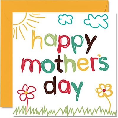 Mothers Day Cards for Mummy, Baby Kids Toddlers Drawing Happy Mothers Day Gifts from Son Daughter, 145mm Beautiful Greeting Cards for Mummy Mam Mammy Mom Mommy Mama Card