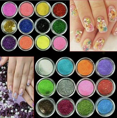 Set 18 Nail Art Glitter Powder dust Tips Decoration Mixing Device Rainbow Body Glitter & Tattoo Glitter for Scrapbooking Cards Eye Hair Makeup, Craft Glitter