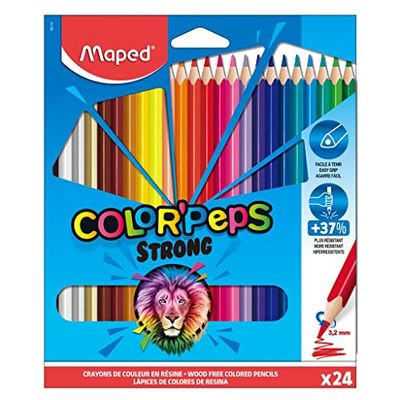 Maped - Strong Color'Peps kleurpotloden - 24 ultra-resistente en ergonomische kleurpotloden - Zak met 24 potloden