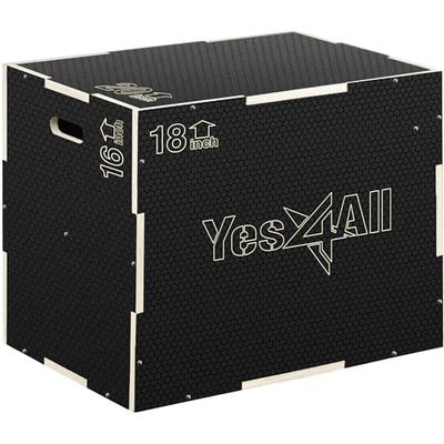 Yes4All 3 i 1 halkfri plyo-låda i trä, plyometrisk låda för hemmagym och utomhusträning 50 cm 45 cm 40 cm – svart.
