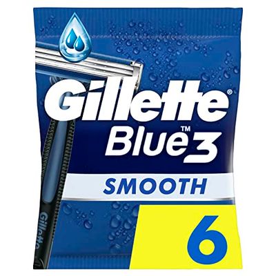 Gillette Blue3 Smooth Wegwerpmesjes Voor Mannen x6, Scheermesje Met 3 Mesjes, 40° Draaiende Scheerkop, Lubrastrip Met Comfortgel-technologie