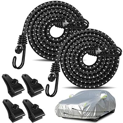 Hlogree Lot de 2 Sangles de Protection Contre Le Vent pour Voiture - Sangles élastiques avec Crochets pour Maintenir la bâche en Cas de Vent Violent - Ajustement Universel pour la Plupart des