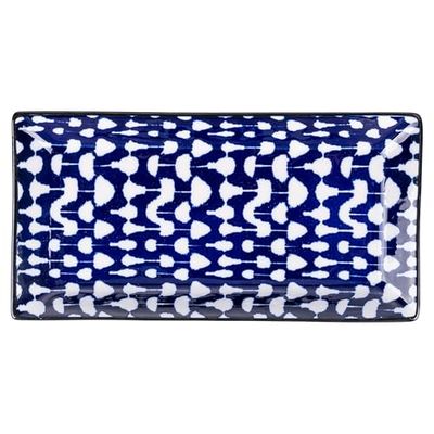 Confusion Set van 6 rechthoekige schoteltjes van aardewerk, 24 x 12 cm, geometrisch decor