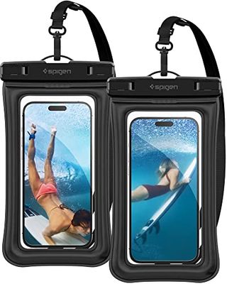 Spigen Aqua Shield waterdichte hoes voor mobiele telefoon [Drijvend] [2 stuks] IPX8 Compatibel met iPhone, Galaxy, Xiaomi, Google Smartphones- Floating Zwart
