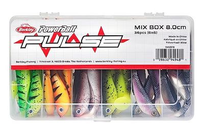 Berkley Pulse Shad Mixbox Boîte de Leurres Souples plusieurs Couleurs pour la Pêche des Carnassiers en Eau Douce, Brochet, Perche