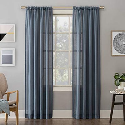 No. 918 Amalfi Linen Blend Textured Sheer Rod Pocket Curtain Panel, 54" x 95", Denim