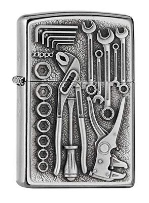 Zippo Windproof Lighter - Toolbox - Street Chrome, Emblem - Refillable for Lifetime Use - Adjustable Flame - Gift Box - Metal Construction - Made in USA