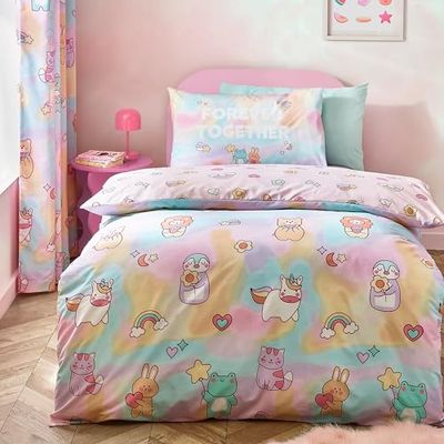 Catherine Lansfield Kids Forever Together Reversible Junior Duvet Cover Set with Pillowcase Pastel