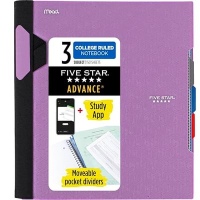 Five Star Advance Spiraal Notebook, 3 onderwerp, College geregeerd, 11 "x 8 1/2", Amethist (820060G)