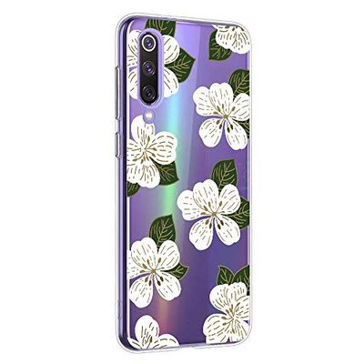 Suhctup Case Compatible con Xiaomi Mi 9 Funda Silicona Transparente Dibujos Diseño TPU Bumper Crystal Ultra Slim Antigolpes Protection Cárcasa Cover para Xiaomi Mi 9,Flor 5