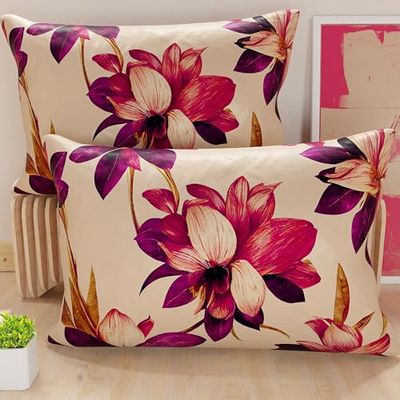 PETTI Artigiani Italiani - Pair of Pillow Cases for Bed 50 x 80 cm, Hypoallergenic Microfibre Pillowcase, Set of 2 Pillowcases for Double Bed with Floral Pattern, 100% Made in Italy