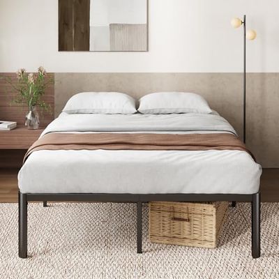 Zinus Van Säng 140 x 190 cm – sängram 41 cm hög med förvaring under sängen – metallplattform sängram – svart