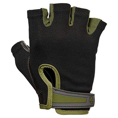 Harbinger FlexFit gewichthefhandschoenen voor heren, gewassen en droog leer, geventileerde stretchback mesh gymhandschoenen, groen, L