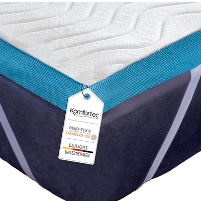 Komfortec Surmatelas en Mousse à mémoire de Forme Visco 140 x 200 x 7,5 cm avec 4 Bandes élastiques pour Lits à sommier tapissier, canapés et Lits inconfortables, Housse Lavable à l'aloe Vera 7,5 cm