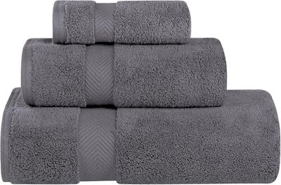 Superior Collection 100% Zero Twist Cotton Super Soft and Absorbent 3-Piece Towel Set, Grey