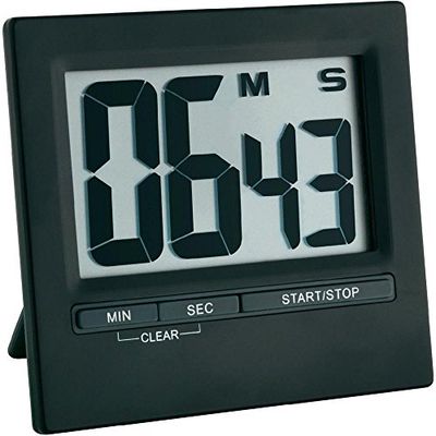 TFA Dostmann digitale timer en stopwatch, 38.2013.01, tot 99 minuten en 59 seconden, met magnet en standaard, aluminium oppervlakte, zwart, (L) 84 x (B) 16 (40) x (H) 77 mm