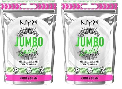 NYX ProNYX Professional Makeup Jumbo Lashes Fringe Glam, Pestañas postizas, Hasta 12H duración, Bandas invisibles, Reutilizables hasta x15, Pestañas veganas (Paquete de 2)