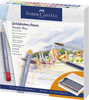 Faber-Castell 114616 - aquarelstiften Goldfaber Aqua, 38 stuks atelierbox inclusief accessoires, kleurrijk
