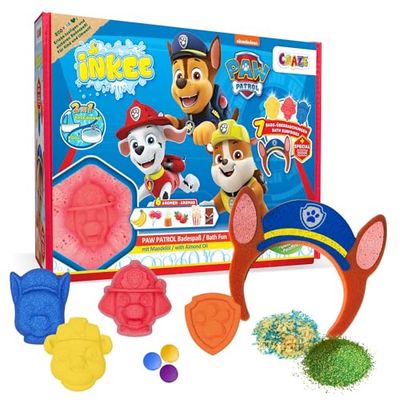 INKEE - Confezione Regalo Paw Patrol - Set da Bagno per Bambini - 7 Additivi, Bombe e Sali da Bagno di Diverse Fragranze + Accessorio