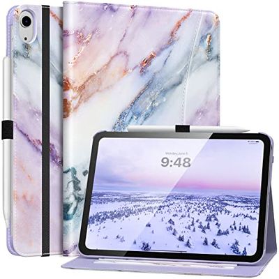 MoKo for iPad 10th Generation Case iPad 10.9 Inch Case 2022 with Pencil Holder, Multi-Angle Viewing iPad Case 10th Generation with Soft TPU Back Hand Strap for iPad 10th Gen 2022, Purple Marble