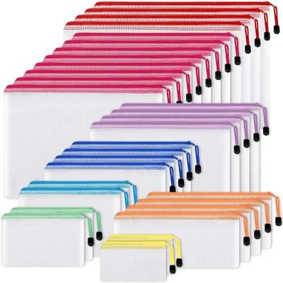 EOOUT Lot de 30 pochettes en maille à fermeture éclair, sacs étanches à fermeture éclair, 8 tailles, pochettes en plastique imperméables, 8 couleurs, multi-usages pour le rangement de voyage,